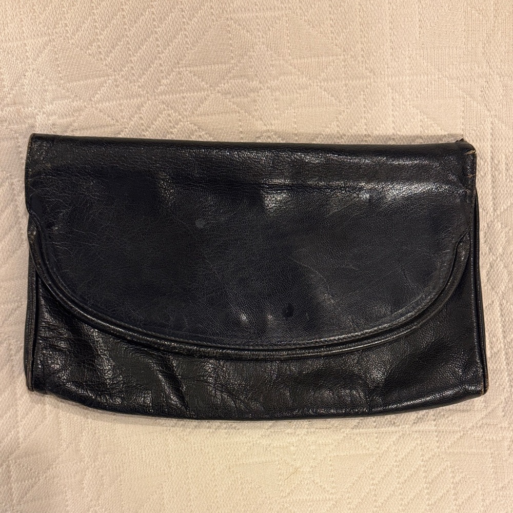 Bloomingdale's Navy Leather Bag with Metal chain